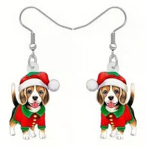 Acrylic Christmas BEAGLE Dog Dangle Earrings